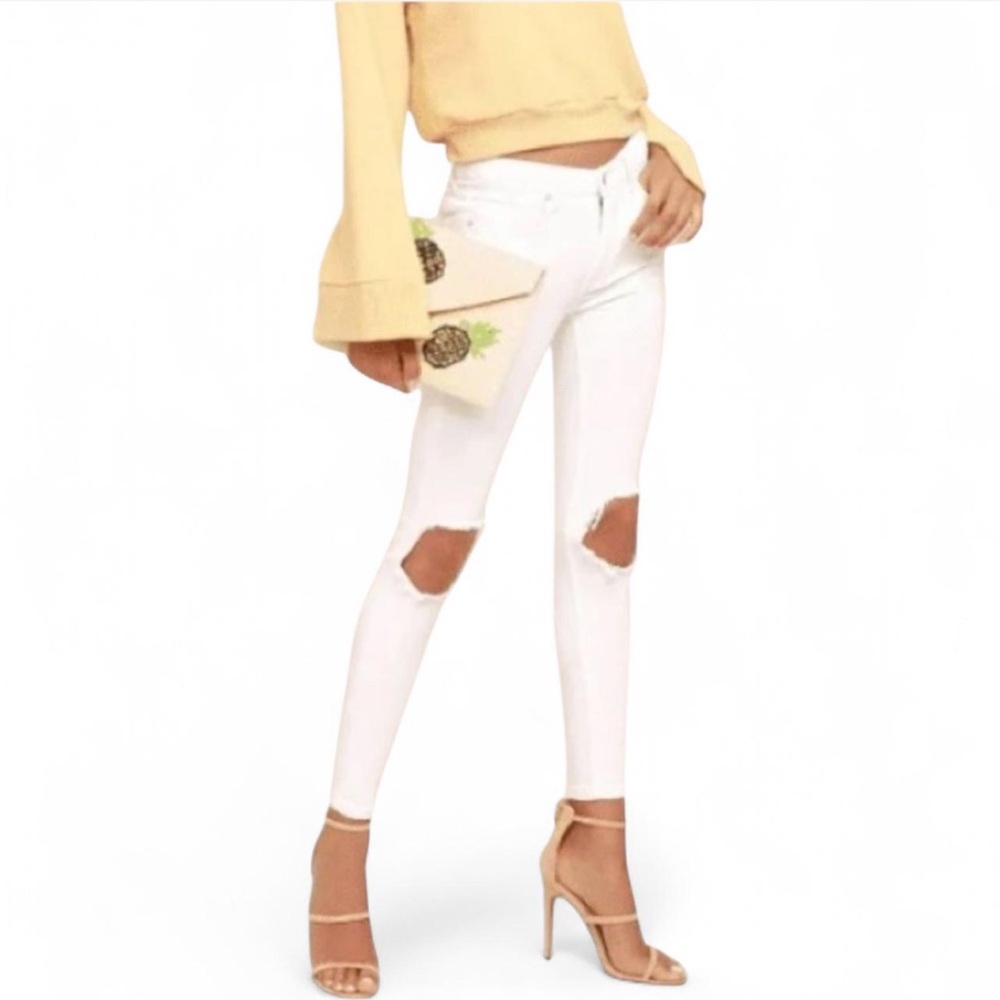 FREE PEOPLE White Distressed Skinny Jeans